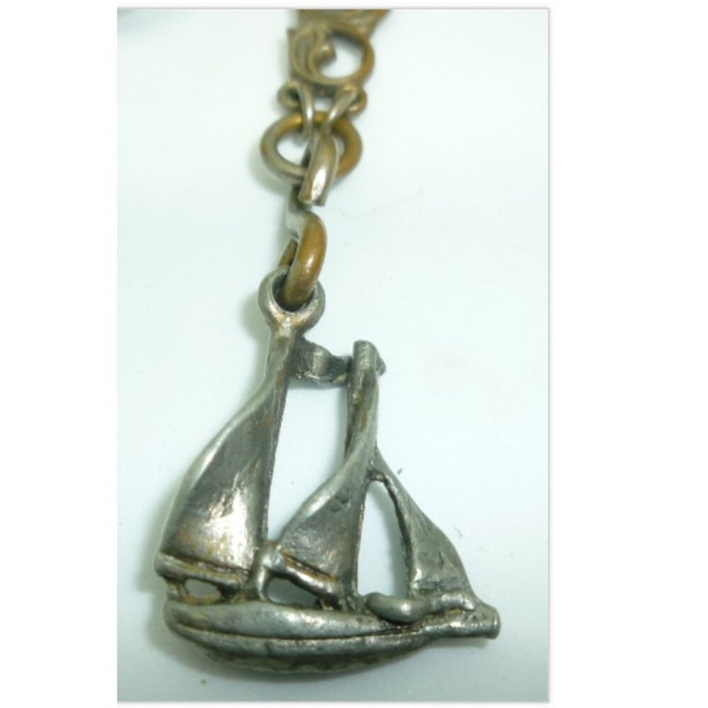 UNIQUE VINTAGE ANTIQUE LEO GLASS CREST CHATELAINE BRONZE PIN BROOCH CHARMS - Picture 3 of 9